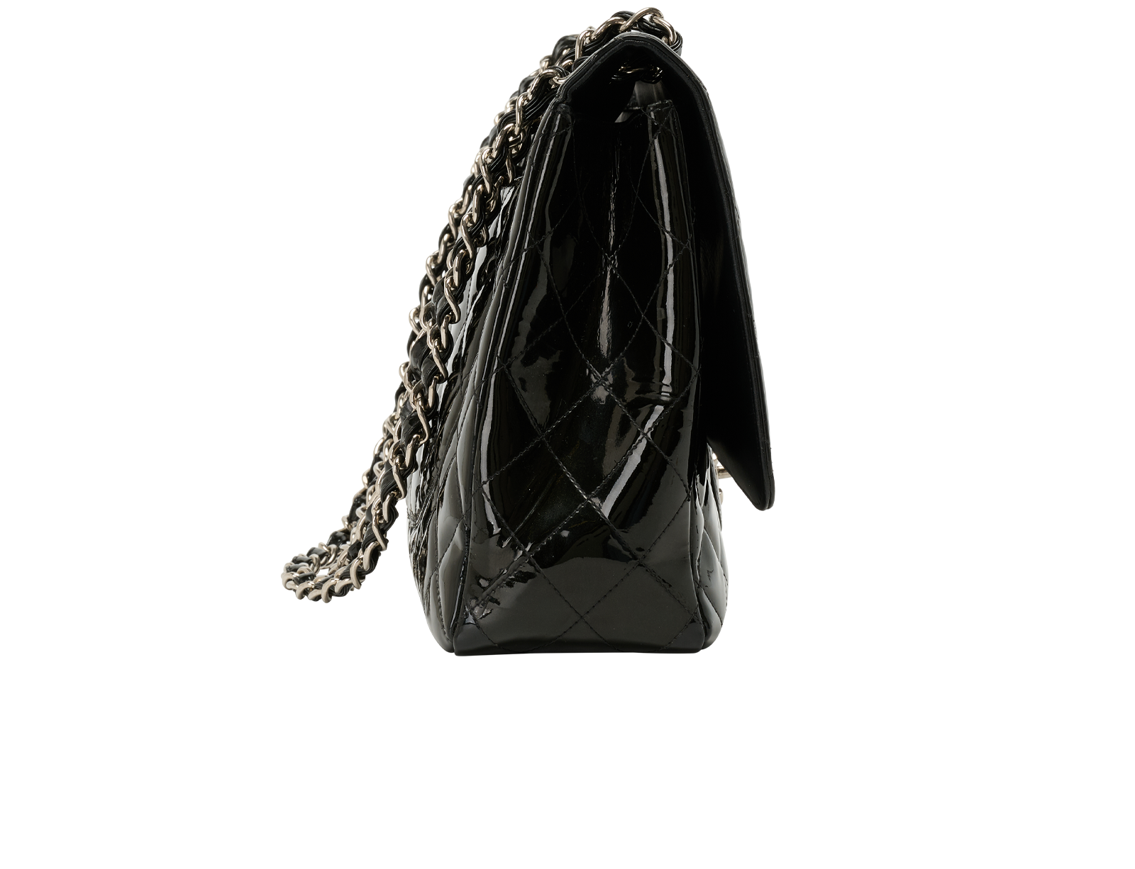 Maxi Classic Single Flap, &pound;2,900, Handbags, Black, Patent Leather, Side view